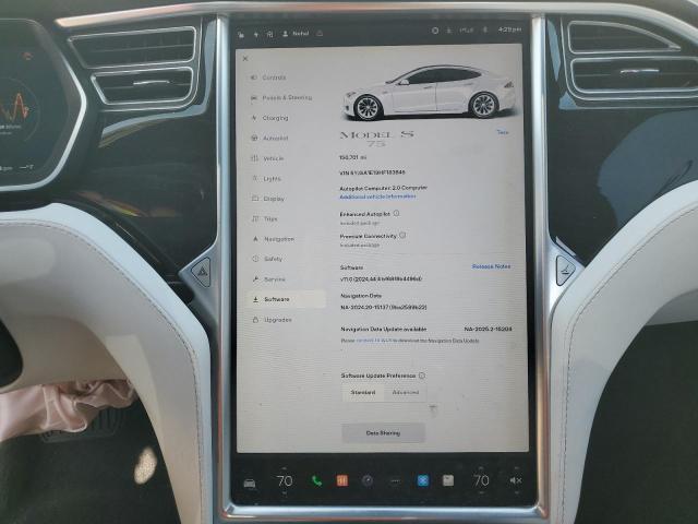 5YJSA1E19HF183845 - 2017 TESLA MODEL S WHITE photo 9