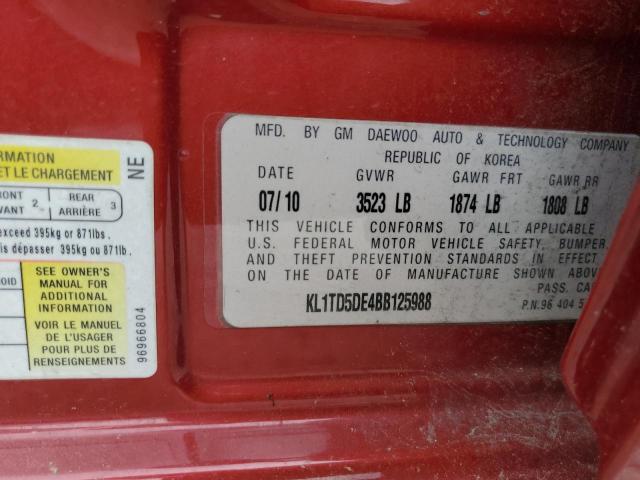 KL1TD5DE4BB125988 - 2011 CHEVROLET AVEO LS 红色 照片 12