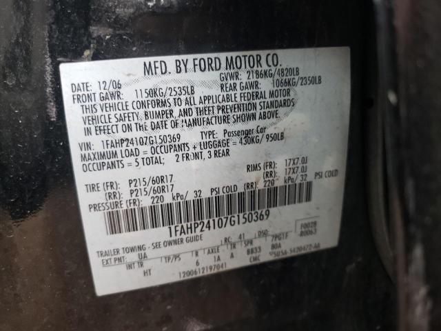 1FAHP24107G150369 - 2007 FORD FIVE HUNDR SEL BLACK photo 12