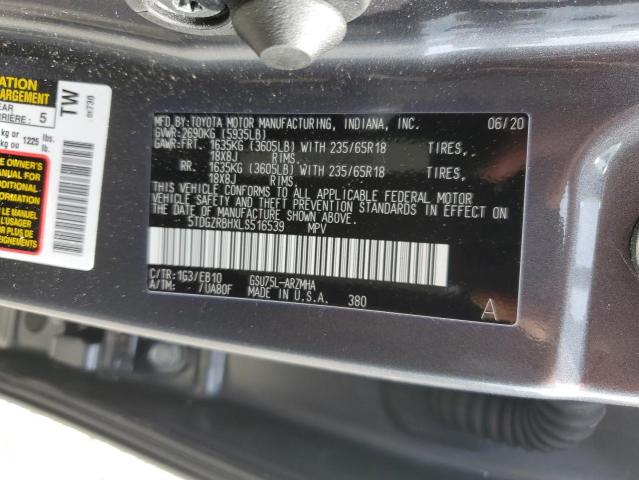 5TDGZRBHXLS516539 - 2020 TOYOTA HIGHLANDER XLE GRAY photo 13