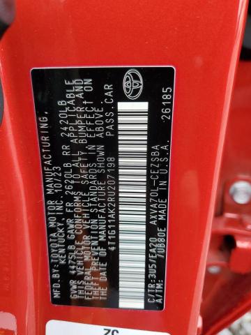 4T1G11AK2RU207198 - 2024 TOYOTA CAMRY SE NIGHT SHADE RED photo 12