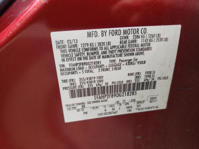 1FAHP2F89DG218285 - 2013 FORD TAURUS LIMITED RED photo 12