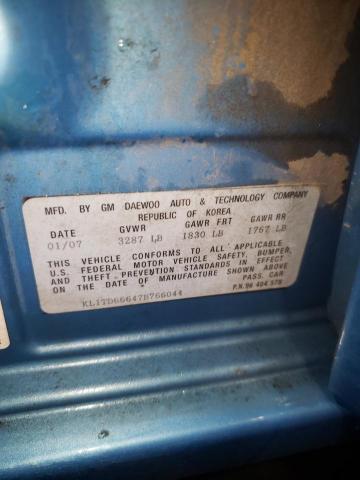 KL1TD66647B766044 - 2007 CHEVROLET AVEO BASE BLUE photo 12