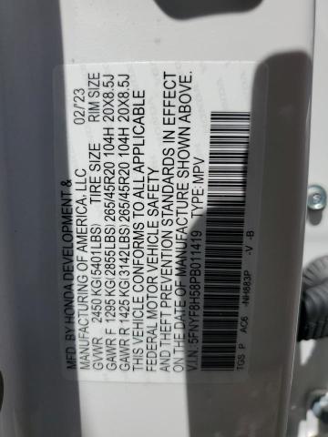 5FNYF8H58PB011419 - 2023 HONDA PASSPORT EXL WHITE photo 13