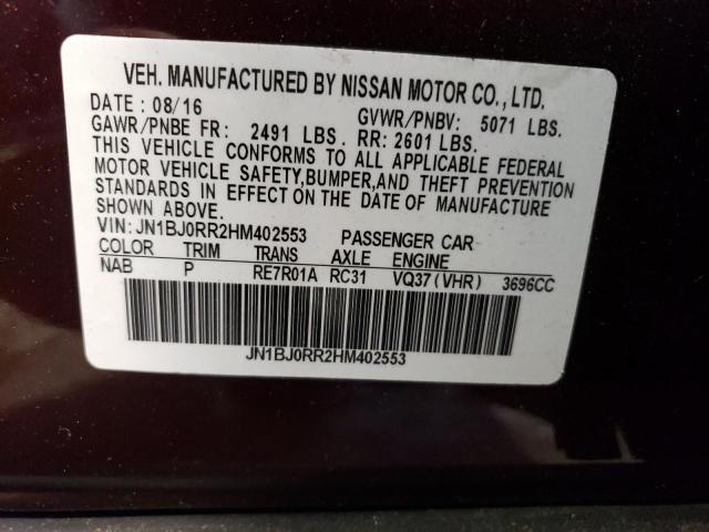 JN1BJ0RR2HM402553 - 2017 INFINITI QX50 MAROON photo 13