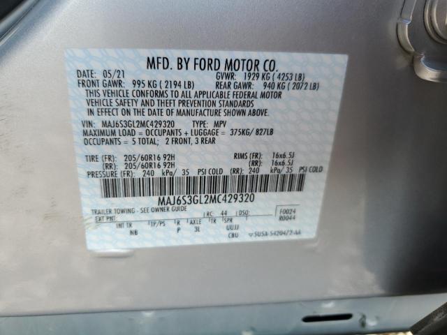 MAJ6S3GL2MC429320 - 2021 FORD ECOSPORT SE Gümüş foto 12