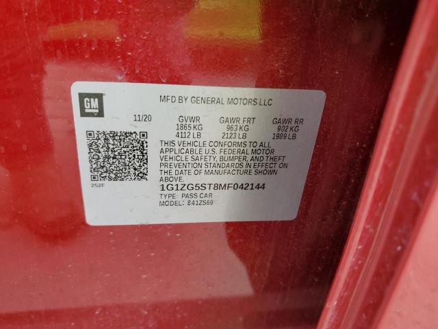 1G1ZG5ST8MF042144 - 2021 CHEVROLET MALIBU RS BURGUNDY photo 12