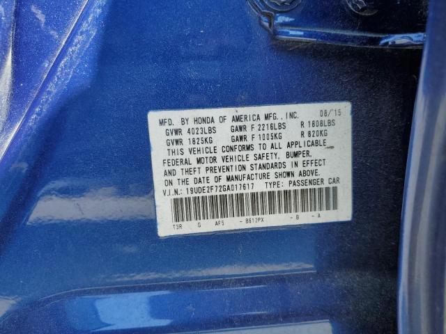 19UDE2F72GA017617 - 2016 ACURA ILX PREMIUM TECH BLUE photo 12