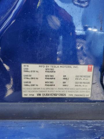 5YJSA1E29GF128626 - 2016 TESLA MODEL S BLUE photo 13