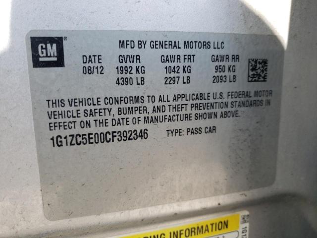 1G1ZC5E00CF392346 - 2012 CHEVROLET MALIBU 1LT 银色 照片 12