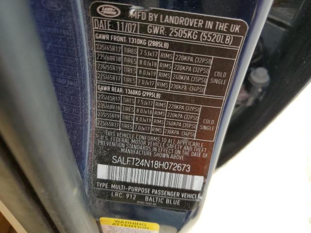 SALFT24N18H072673 - 2008 LAND ROVER LR2 HSE TECHNOLOGY BLUE photo 13