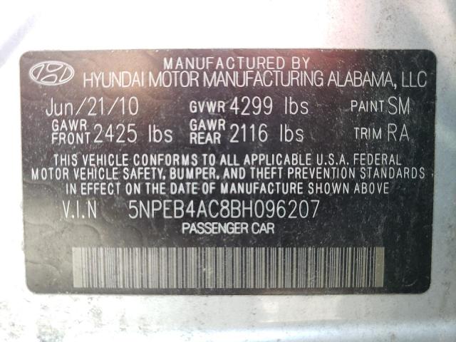 5NPEB4AC8BH096207 - 2011 HYUNDAI SONATA GLS SILVER photo 12