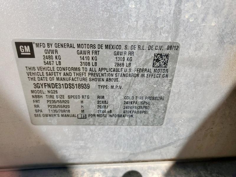 3GYFNDE31DS518939 - 2013 CADILLAC SRX PERFORMANCE COLLECTION SILVER photo 13