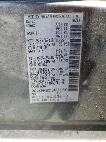 5N1DR2MM5KC587180 - 2019 NISSAN PATHFINDER S GRAY photo 13