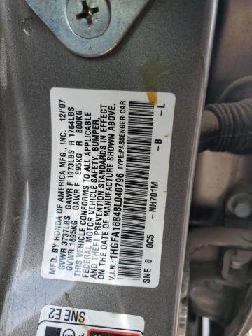 1HGFA16848L040796 - 2008 HONDA CIVIC EX GRAY photo 12