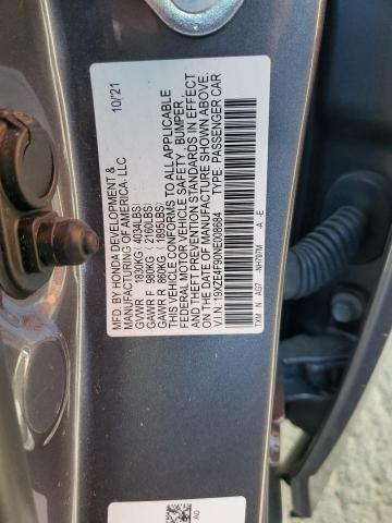 19XZE4F90NE008684 - 2022 HONDA INSIGHT TOURING GRAY photo 10