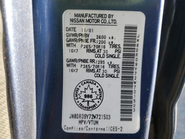 JN8DR09Y72W721503 - 2002 NISSAN PATHFINDER LE BLUE photo 10