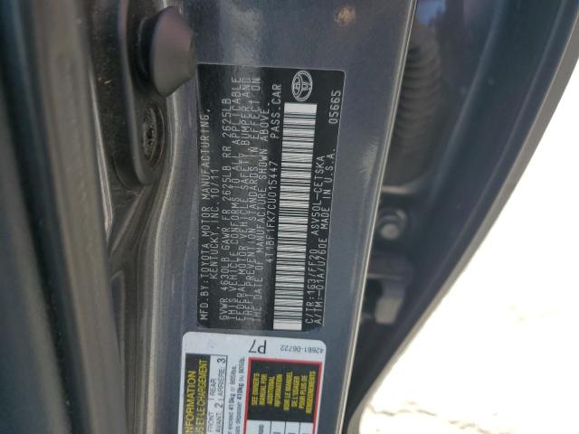 4T1BF1FK7CU015447 - 2012 TOYOTA CAMRY BASE GRAY photo 12