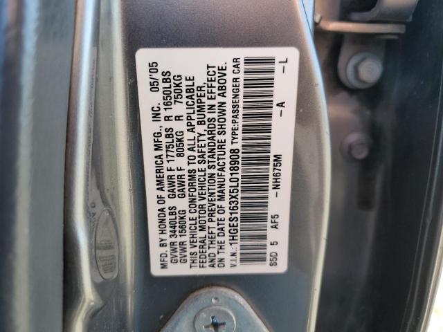 1HGES163X5L018908 - 2005 HONDA CIVIC DX VP Grau Foto 12