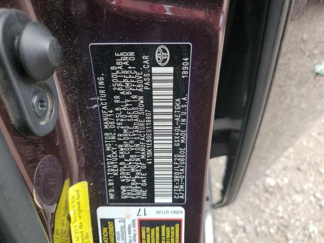 4T1BK1EB0EU118807 - 2014 TOYOTA AVALON BASE 勃艮第红 照片 12