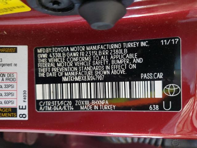 NMTKHMBX8JR047907 - 2018 TOYOTA C-HR XLE BURGUNDY photo 12