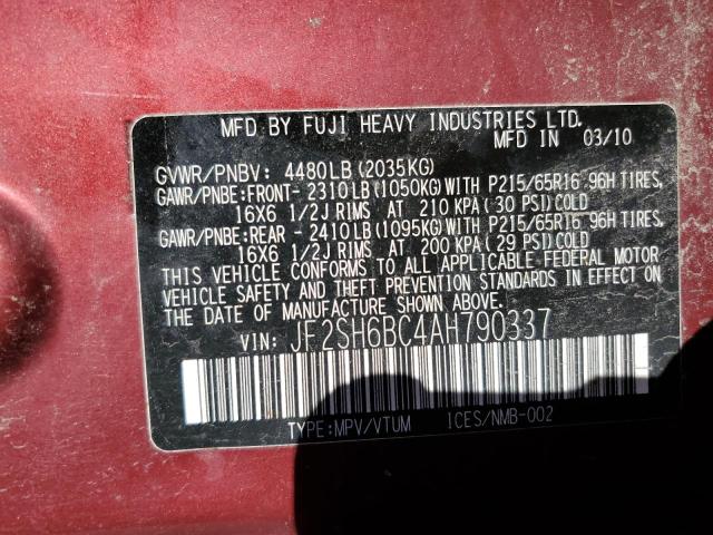 JF2SH6BC4AH790337 - 2010 SUBARU FORESTER XS Qırmızı foto 10