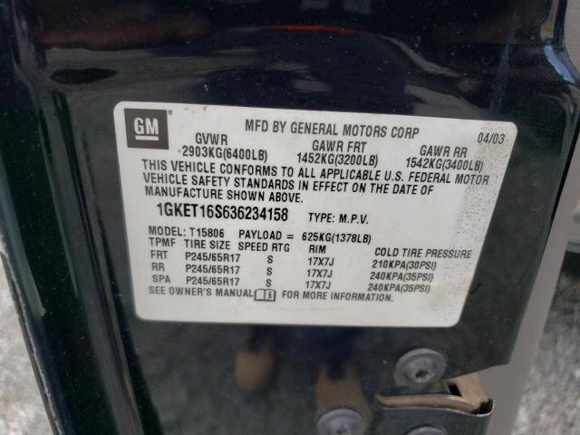 1GKET16S636234158 - 2003 GMC ENVOY XL BLACK photo 13