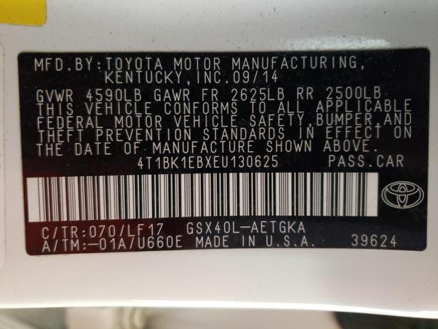 4T1BK1EBXEU130625 - 2014 TOYOTA AVALON BASE 白色 照片 12