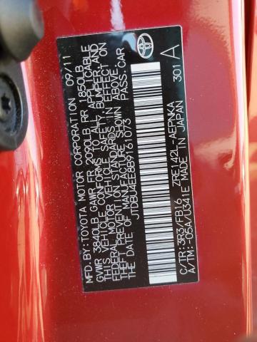 JTDBU4EE8B9161073 - 2011 TOYOTA COROLLA BASE RED photo 10