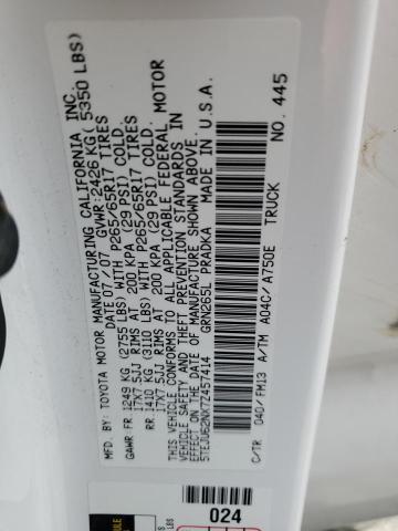 5TEJU62NX7Z457414 - 2007 TOYOTA TACOMA DOUBLE CAB PRERUNNER WHITE photo 12