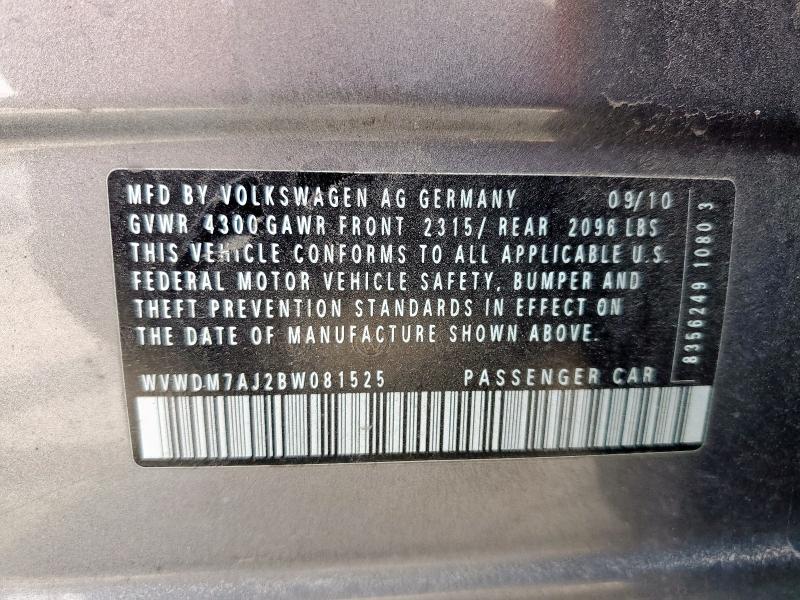 WVWDM7AJ2BW081525 - 2011 VOLKSWAGEN GOLF GRAY photo 13