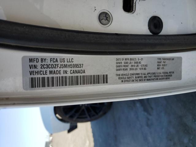 2C3CDZFJ5MH599537 - 2021 DODGE CHALLENGER R/T SCAT PACK WHITE photo 13