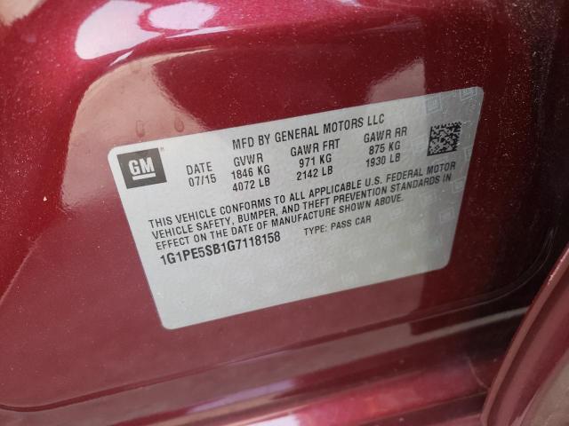 1G1PE5SB1G7118158 - 2016 CHEVROLET CRUZE LIMI LT MAROON photo 12