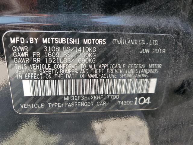 ML32F3FJXKHF17700 - 2019 MITSUBISHI MIRAGE G4 ES Қара фото 12