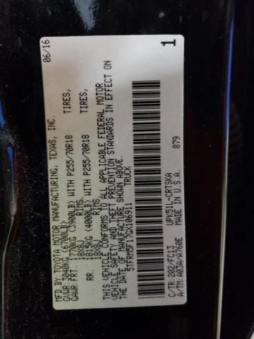 5TFRM5F17GX106911 - 2016 TOYOTA TUNDRA DOUBLE CAB SR/SR5 BLACK photo 12