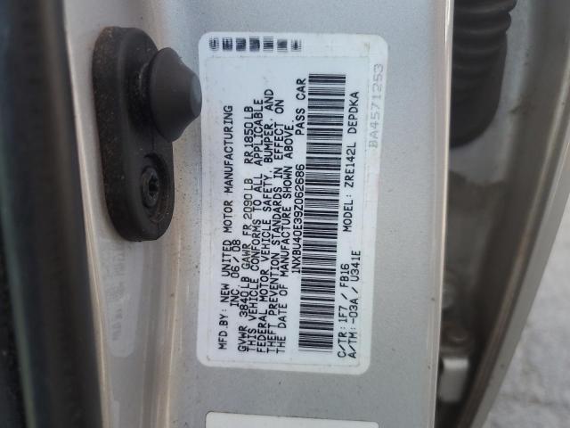 1NXBU40E39Z062686 - 2009 TOYOTA COROLLA BASE SILVER photo 12