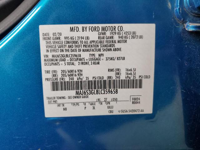 MAJ6S3GL8LC359658 - 2020 FORD ECOSPORT SE ლურჯი ფოტო 13