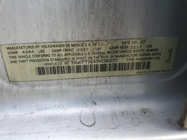3VWEF71K47M186272 - 2007 VOLKSWAGEN JETTA WOLFSBURG 银色 照片 12