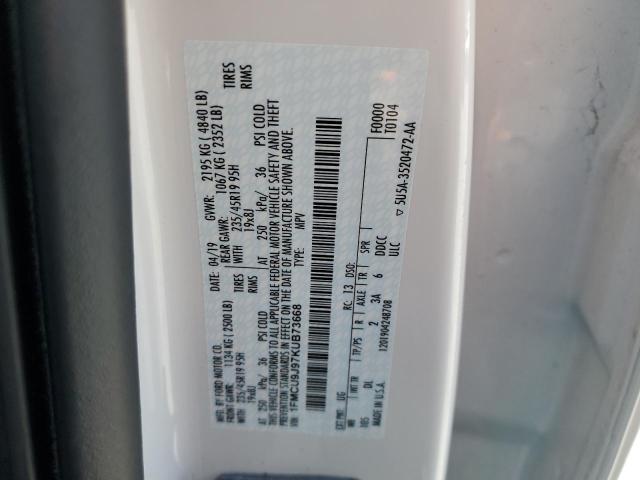 1FMCU9J97KUB73668 - 2019 FORD ESCAPE TITANIUM WHITE photo 13