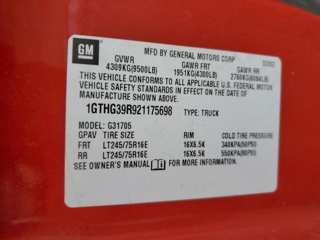 1GTHG39R921175698 - 2002 GMC SAVANA G3500 RED photo 13