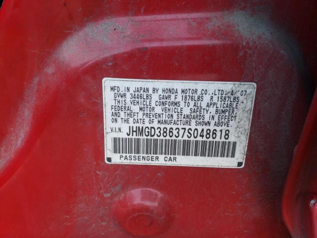JHMGD38637S048618 - 2007 HONDA FIT S 红色 照片 12