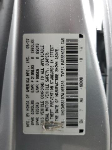 1HGCM56107A165289 - 2007 HONDA ACCORD VALUE SILVER photo 12