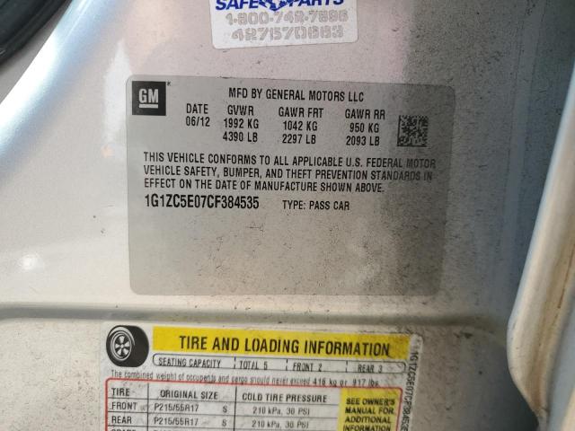 1G1ZC5E07CF384535 - 2012 CHEVROLET MALIBU 1LT SILVER photo 13