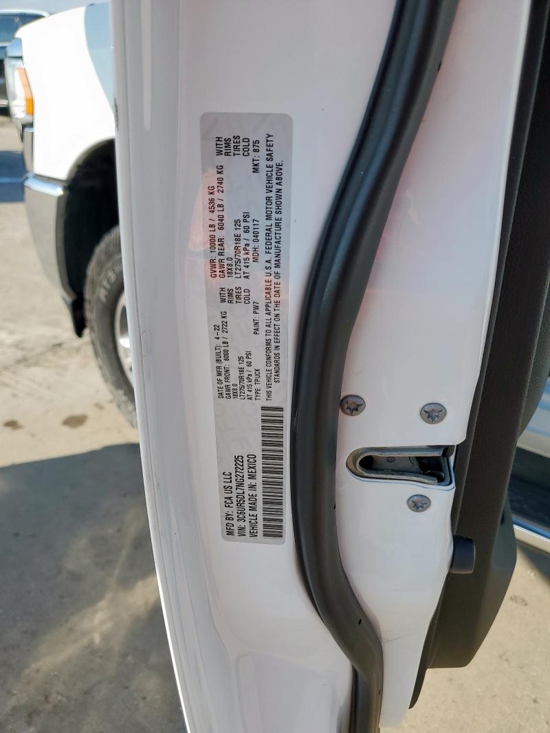 3C6UR5DL7NG272225 - 2022 RAM 2500 BIG HORN/LONE STAR WHITE photo 12