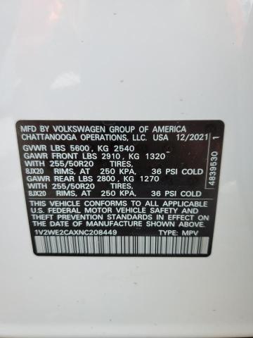 1V2WE2CAXNC208449 - 2022 VOLKSWAGEN ATLAS CROS SE WHITE photo 12