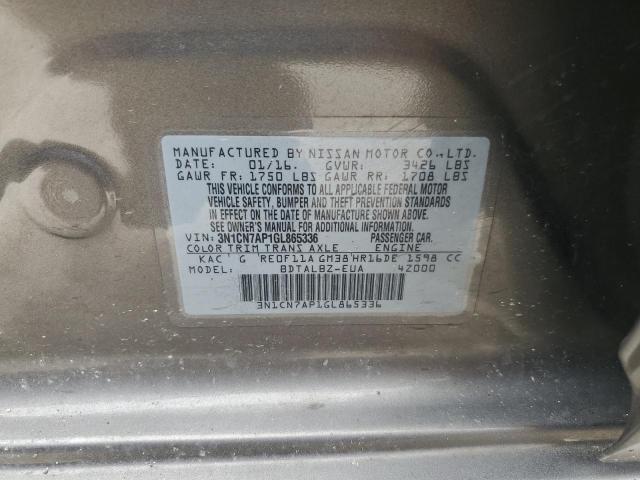 3N1CN7AP1GL865336 - 2016 NISSAN VERSA S GRAY photo 12