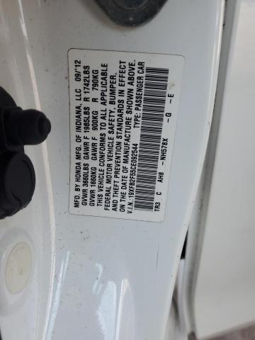 19XFB2F55CE092544 - 2012 HONDA CIVIC LX WHITE photo 12