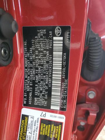 4T4BF1FK8CR226761 - 2012 TOYOTA CAMRY BASE მუქწითელი ფოტო 12