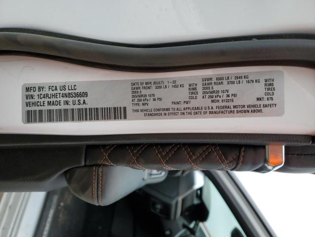 1C4RJHET4N8536609 - 2022 JEEP GRAND CHER SUMMIT თეთრი ფოტო 12