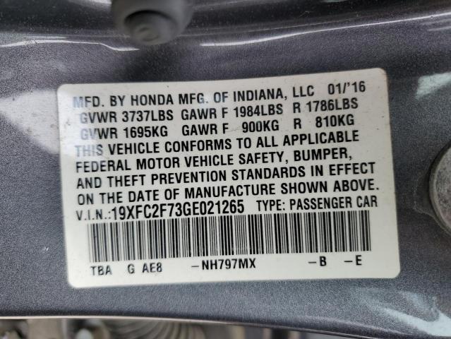 19XFC2F73GE021265 - 2016 HONDA CIVIC EX GRAY photo 12